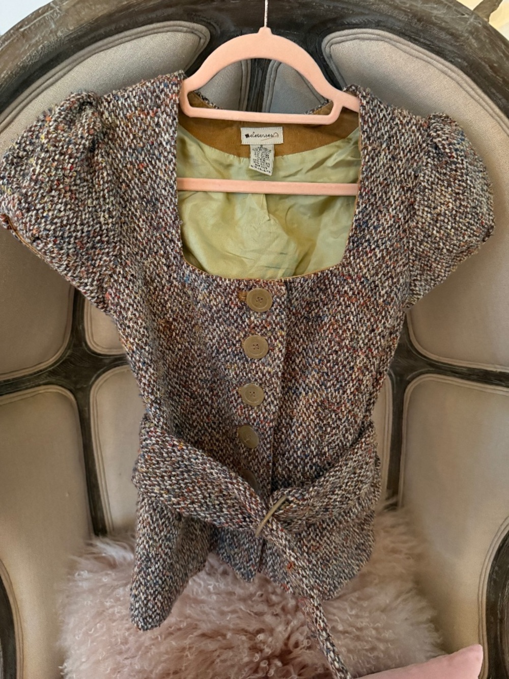 Anthropologie Elevenses Wool Tweed Peplum Top Jacket Belted Brown 2 XS
